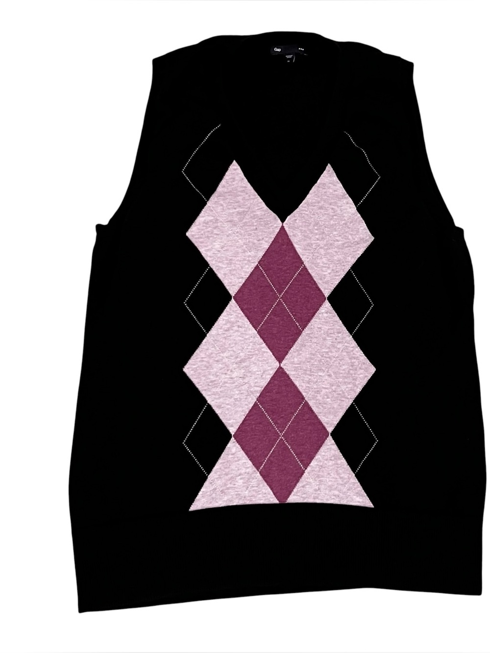 Gap Argyle Sweater Vest Women XL Navy Purple Lavender Sleeveless Academia Knit